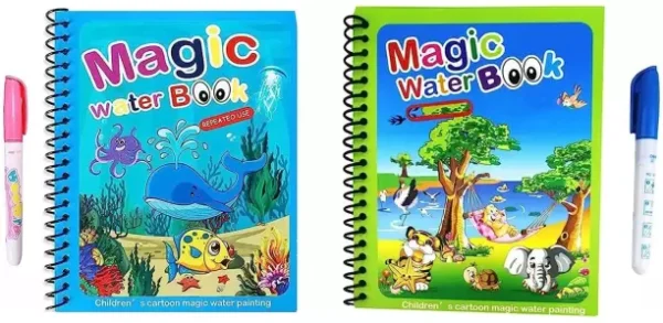 umis creation Reusable Magic Water Coloring Painting Book for Kids Pack of 2 Printing Blocks for kids mind game best book for Fun and Education Purpose with water magic pen.