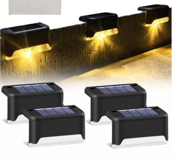 Bonsly Solar Deck 4Pcs Solar Step LED L-Shaped Waterproof Lights (Warm White,Plastic Solar Light Set