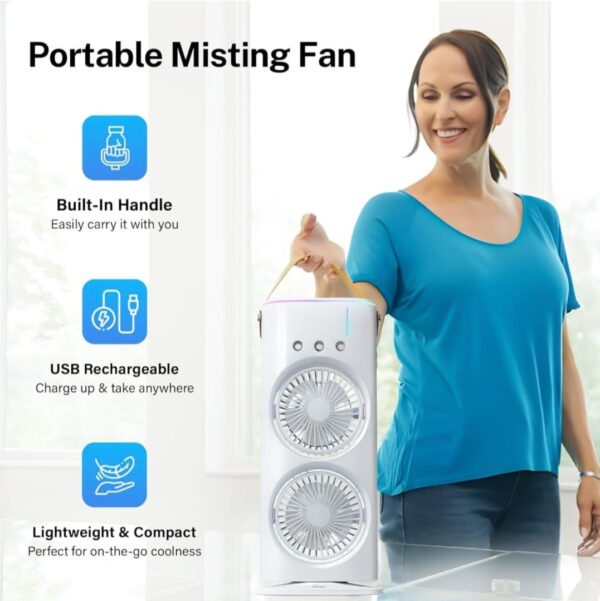 DRUMSTONE Portable Desk Fan & Mist Cooler - Double Spray, USB Rechargeable, 3 Modes Portable Desk Fan & Mist Cooler - Double Spray, USB Rechargeable, 3 Modes USB Air Cooler - Image 3